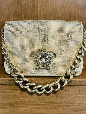 Rare VERSACE Gold Palazzo Sultan Medusa Swarovski Crystal Evening Shoulder
Bag